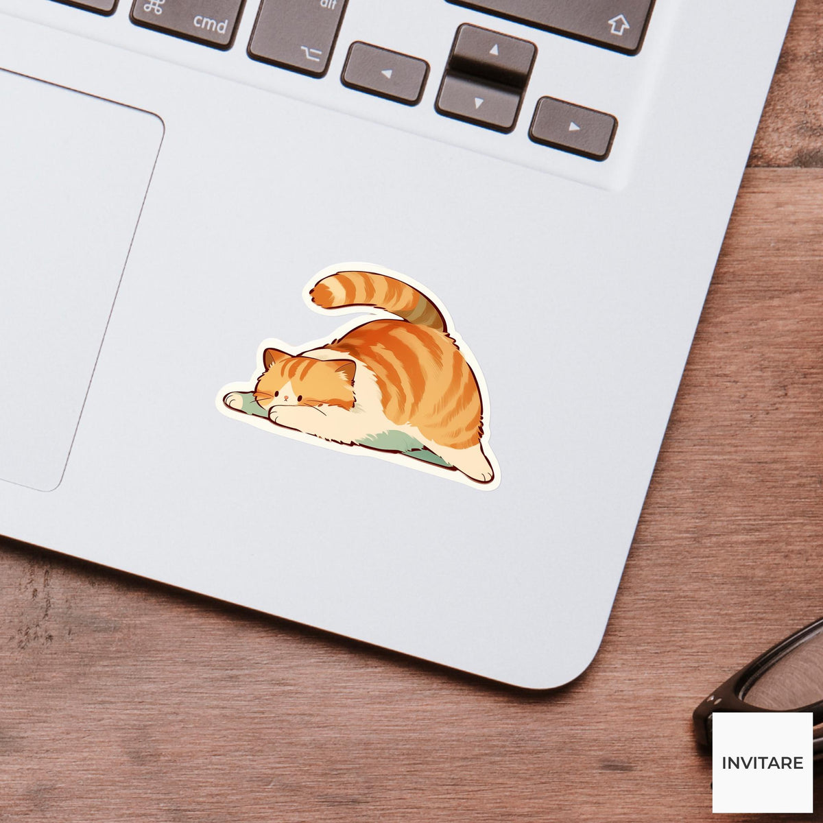 Orange Tabby Cat Cow Stretch Yoga Sticker, Watercolor Laptop Planner Water Bottle Mindfulness Gift