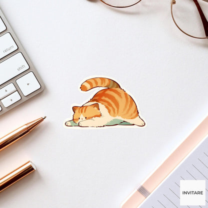 Orange Tabby Cat Cow Stretch Yoga Sticker, Watercolor Laptop Planner Water Bottle Mindfulness Gift