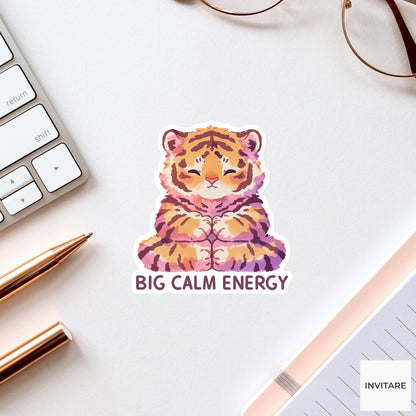 Big Calm Energy Tiger Cub Yoga Sticker, Lotus Pose Laptop Planner Water Bottle Gift