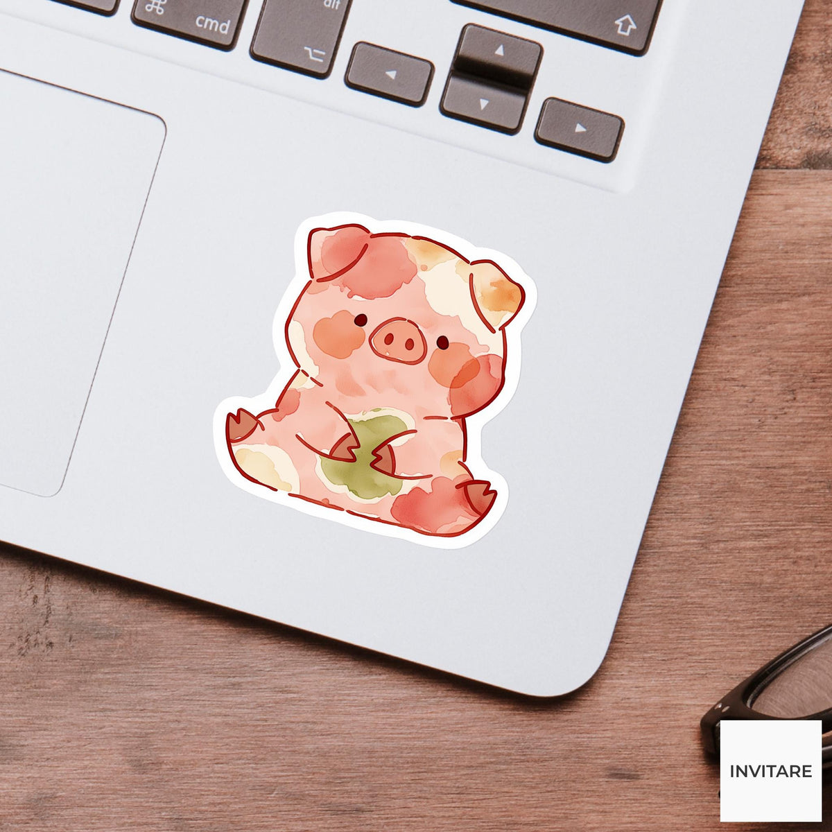Pink Piglet Butterfly Pose Yoga Sticker, Watercolor Laptop Planner Water Bottle Mindfulness Gift