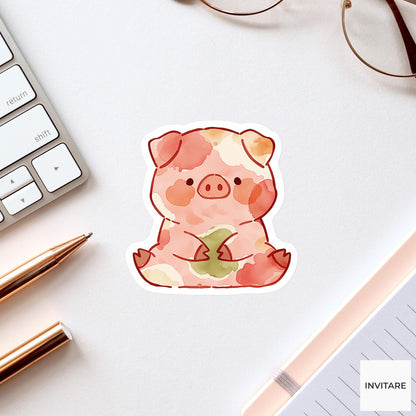 Pink Piglet Butterfly Pose Yoga Sticker, Watercolor Laptop Planner Water Bottle Mindfulness Gift