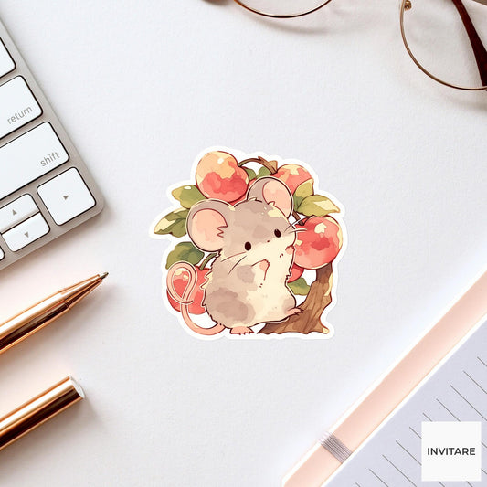 Field Mouse Tree Pose Yoga Sticker, Watercolor Laptop Planner Water Bottle Mindfulness Gift