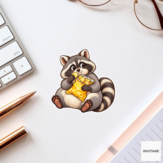 Raccoon Snack Bag Sticker, Cute Watercolor Trash Panda Laptop Planner Water Bottle Gift