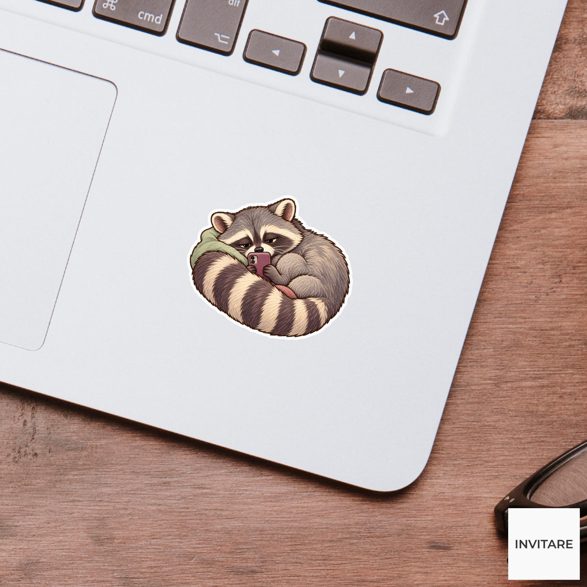 Raccoon Doomscrolling Phone Sticker, Funny Watercolor Trash Panda Laptop Planner Water Bottle Gift