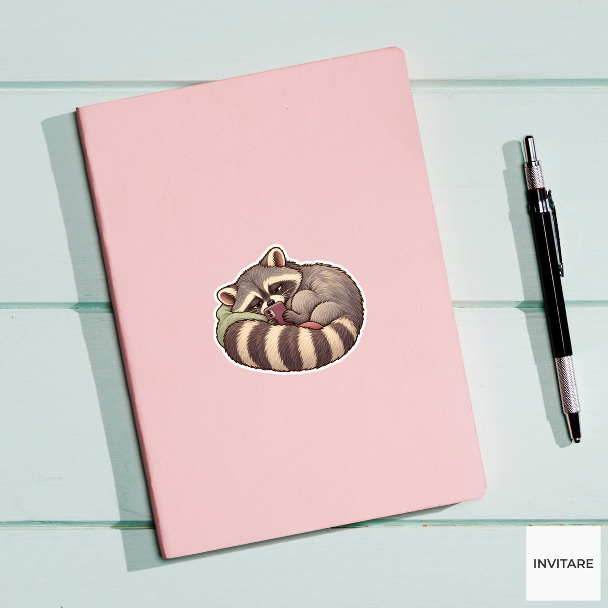 Raccoon Doomscrolling Phone Sticker, Funny Watercolor Trash Panda Laptop Planner Water Bottle Gift