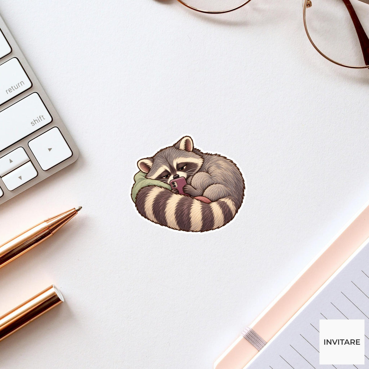 Raccoon Doomscrolling Phone Sticker, Funny Watercolor Trash Panda Laptop Planner Water Bottle Gift