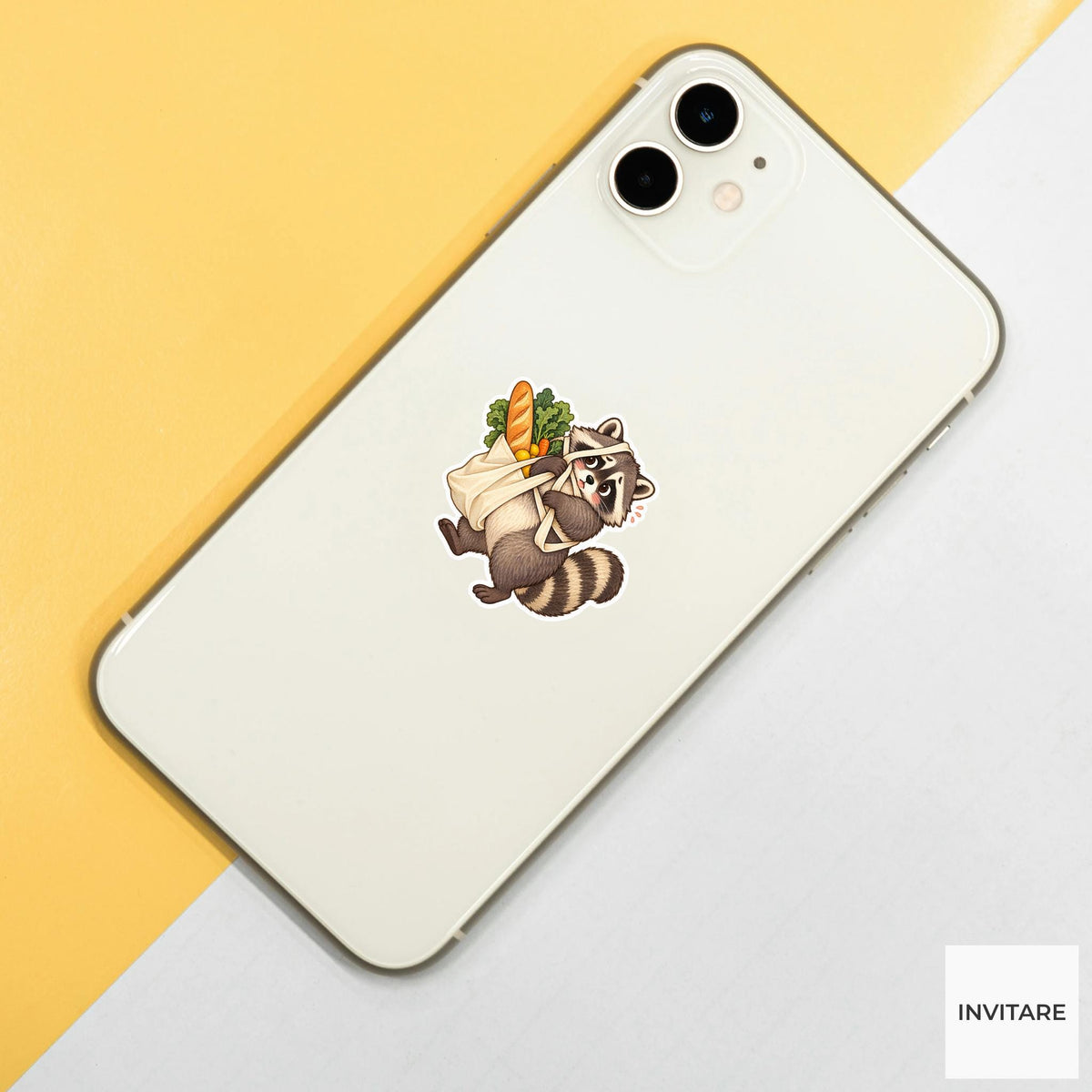 Raccoon Grocery Bag Sticker, Cute Watercolor Trash Panda Laptop Planner Water Bottle Gift