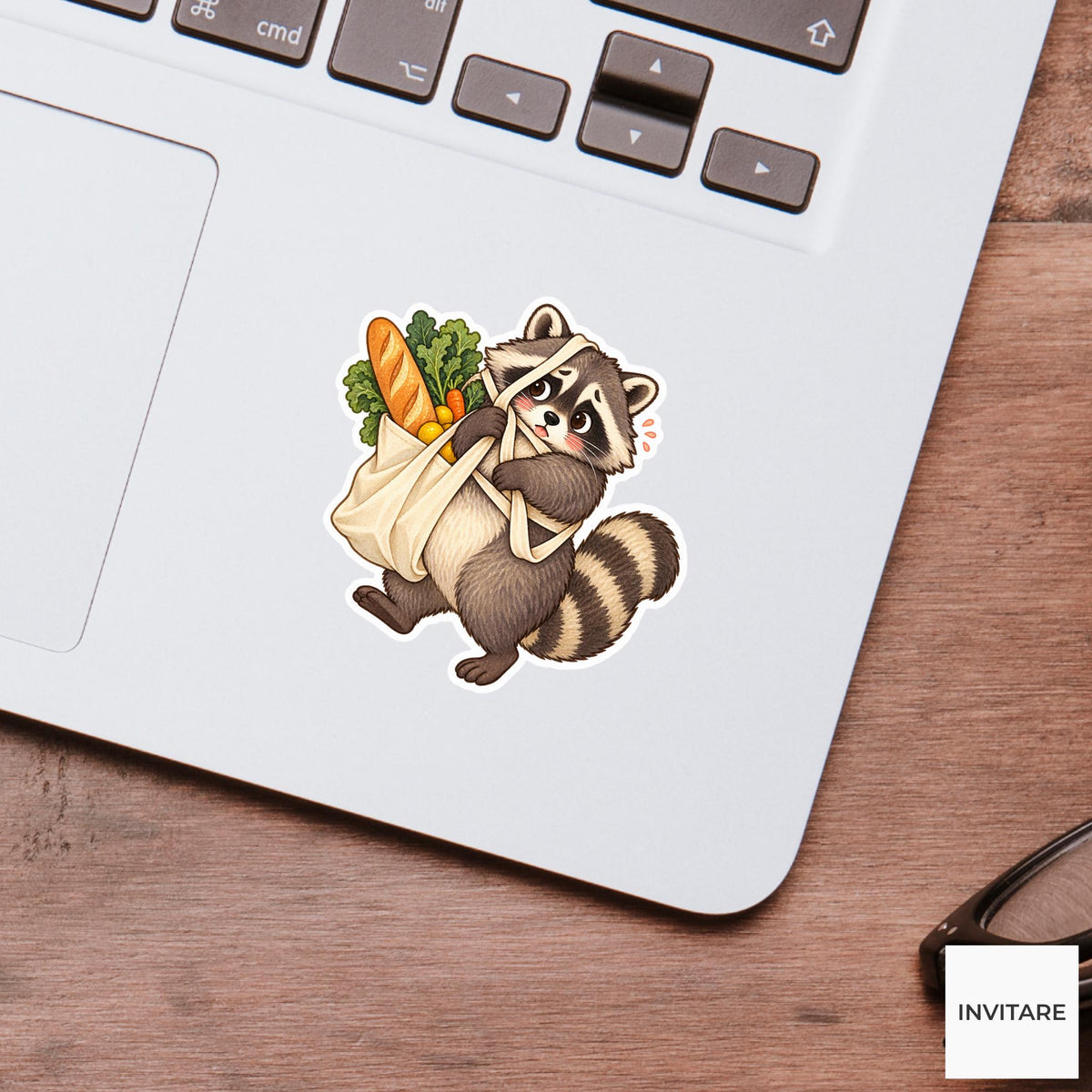 Raccoon Grocery Bag Sticker, Cute Watercolor Trash Panda Laptop Planner Water Bottle Gift