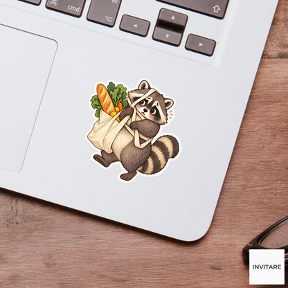Raccoon Grocery Bag Sticker, Cute Watercolor Trash Panda Laptop Planner Water Bottle Gift
