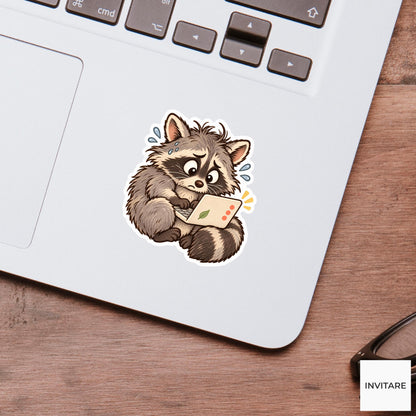 Overwhelmed Raccoon Laptop Sticker, Funny Watercolor Trash Panda Planner Water Bottle Office Gift