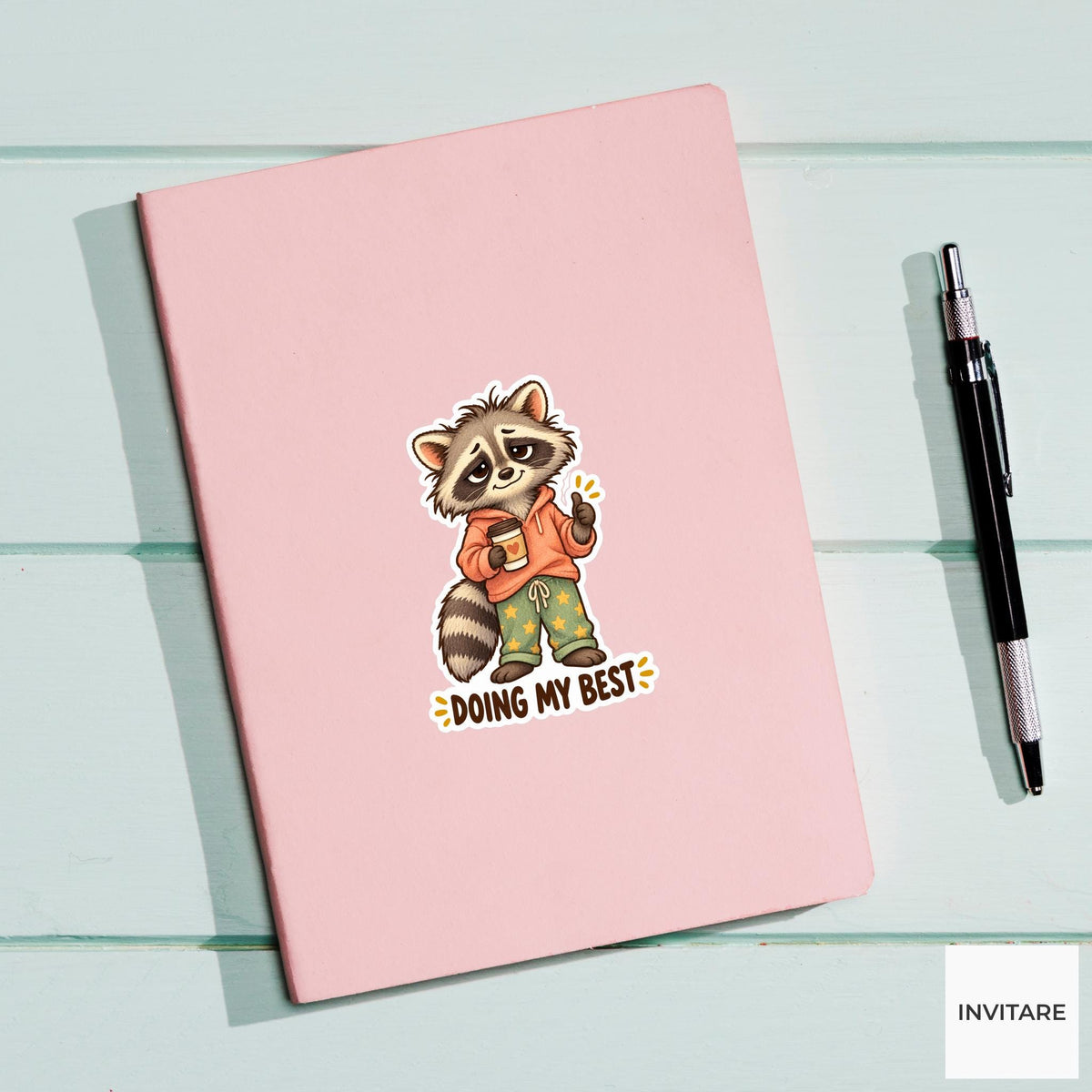 Raccoon Doing My Best Sticker, Funny Watercolor Laptop Planner Water Bottle Encouragement Gift