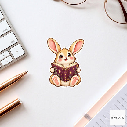 Bunny Fantasy Book Sticker, Cute Watercolor Reader Laptop Planner Water Bottle Bookworm Gift