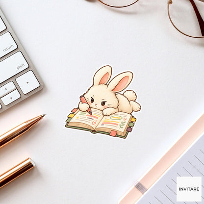 Bunny Annotating Book Sticker, Cute Watercolor Reader Laptop Planner Water Bottle Student Gift