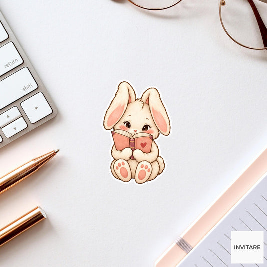 Bunny Romance Book Sticker, Cute Watercolor Reader Laptop Planner Water Bottle Bookworm Gift