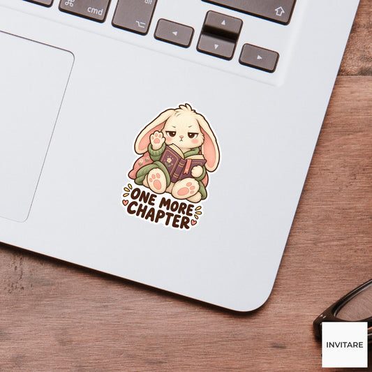 Bunny One More Chapter Sticker, Funny Watercolor Reader Laptop Planner Water Bottle Gift