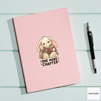 Bunny One More Chapter Sticker, Funny Watercolor Reader Laptop Planner Water Bottle Gift