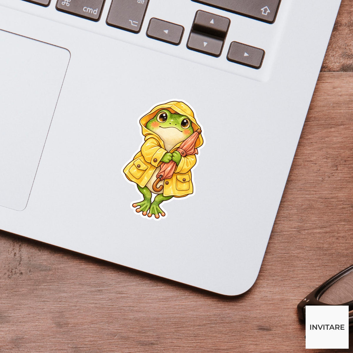 Frog Raincoat Umbrella Sticker, Cute Watercolor Amphibian Laptop Planner Water Bottle Gift