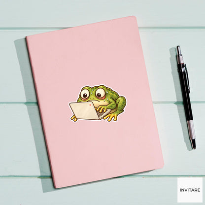 Frog Laptop Sticker, Funny Watercolor Office Amphibian Laptop Planner Water Bottle Work Gift