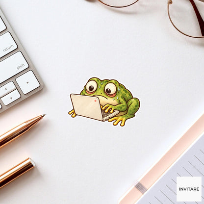 Frog Laptop Sticker, Funny Watercolor Office Amphibian Laptop Planner Water Bottle Work Gift