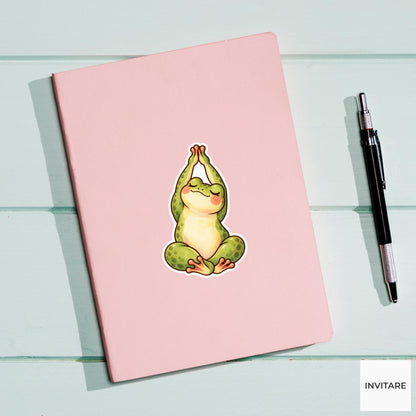 Frog Stretching Sticker, Cute Watercolor Wellness Amphibian Laptop Planner Water Bottle Gift