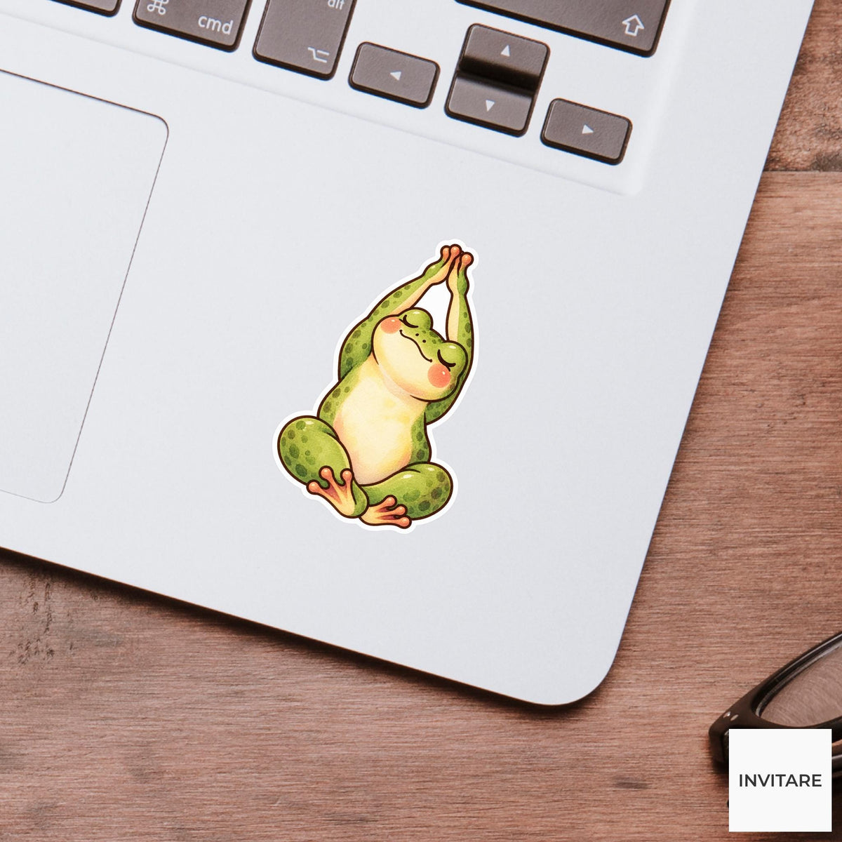 Frog Stretching Sticker, Cute Watercolor Wellness Amphibian Laptop Planner Water Bottle Gift