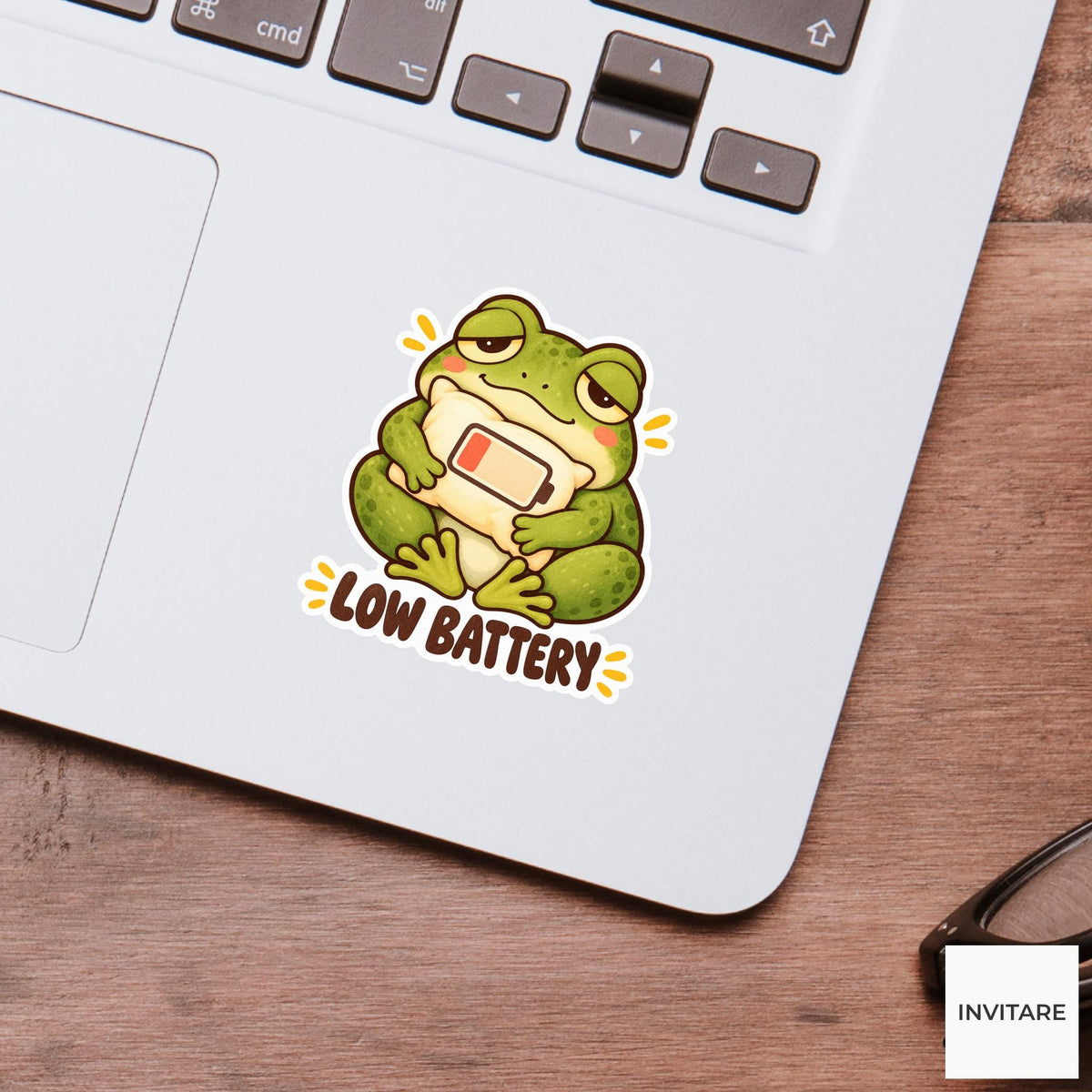 Frog Low Battery Sticker, Funny Watercolor Amphibian Laptop Planner Water Bottle Introvert Gift