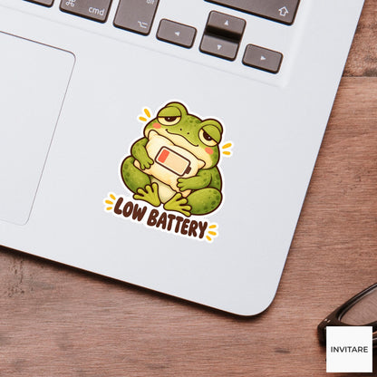 Frog Low Battery Sticker, Funny Watercolor Amphibian Laptop Planner Water Bottle Introvert Gift