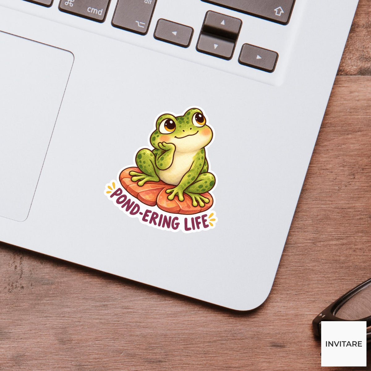 Frog Pond-ering Life Sticker, Funny Watercolor Amphibian Laptop Planner Water Bottle Gift