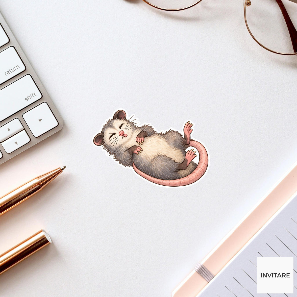 Possum Fainting Sticker, Funny Watercolor Marsupial Laptop Planner Water Bottle Dramatic Gift