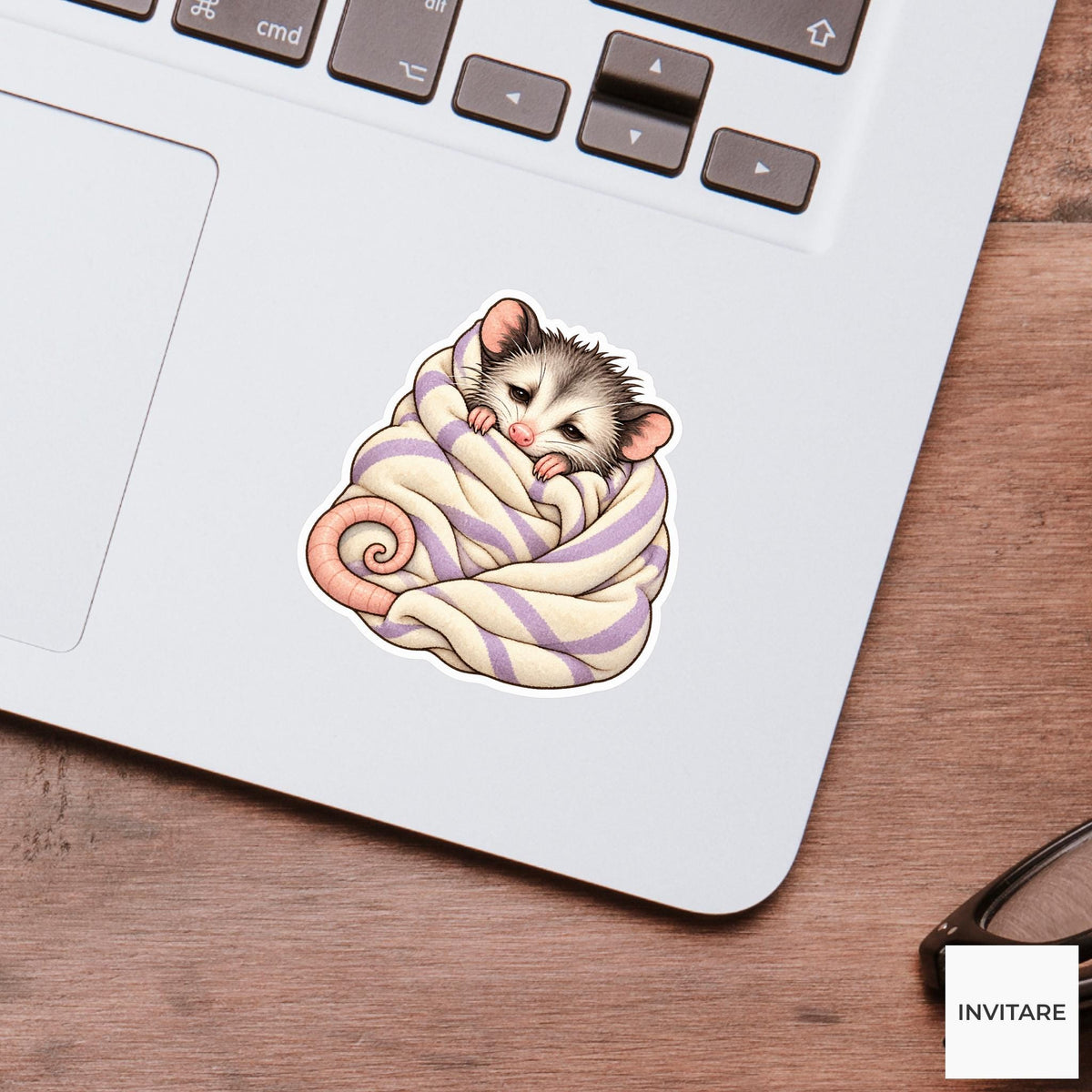 Possum Blanket Sticker, Cozy Watercolor Marsupial Laptop Planner Water Bottle Nap Lover Gift