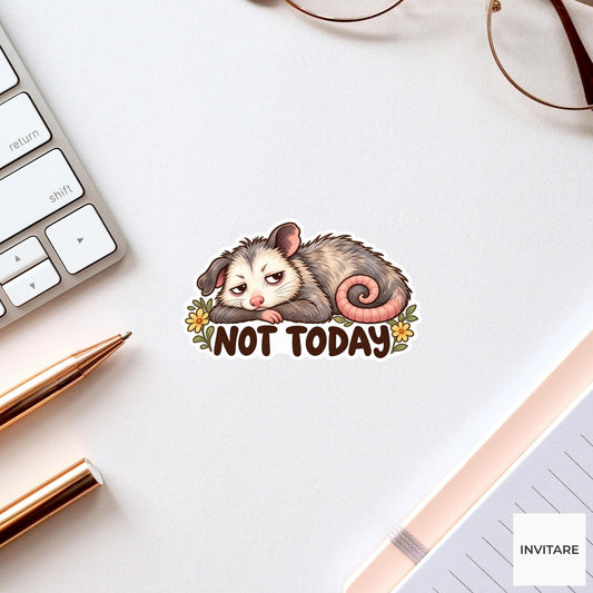 Possum Not Today Sticker, Funny Watercolor Marsupial Laptop Planner Water Bottle Introvert Gift