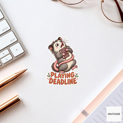 Possum Playing Deadline Sticker, Funny Watercolor Planner Laptop Water Bottle Student Gift