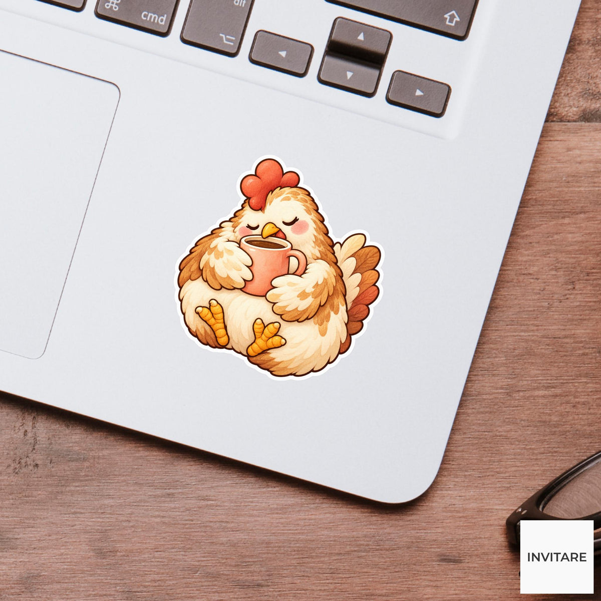 Chicken Coffee Mug Sticker, Cute Watercolor Hen Laptop Planner Water Bottle Farmhouse Gift