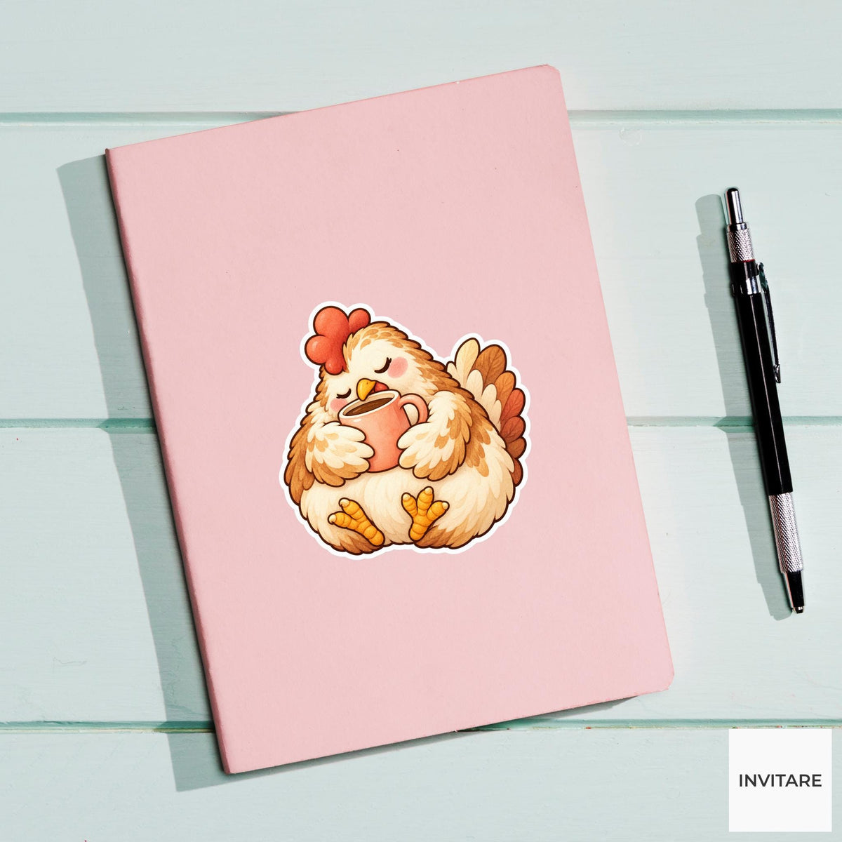 Chicken Coffee Mug Sticker, Cute Watercolor Hen Laptop Planner Water Bottle Farmhouse Gift