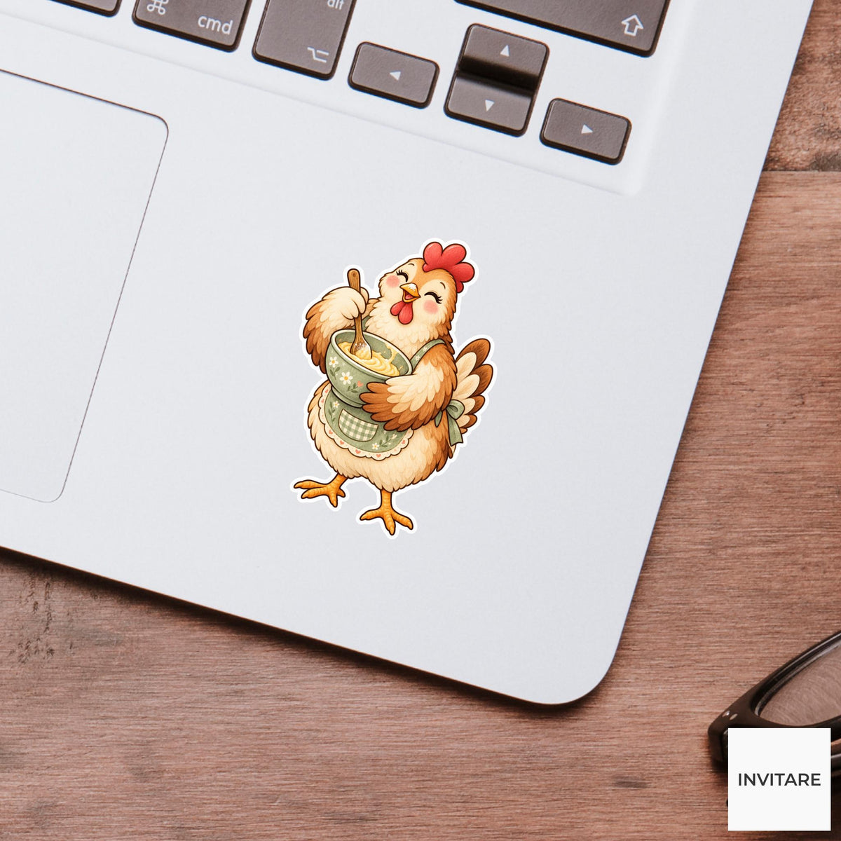 Chicken Baking Sticker, Cute Watercolor Hen Laptop Planner Water Bottle Kitchen Lover Gift
