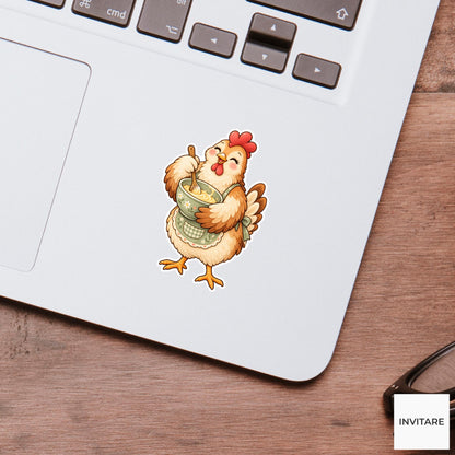 Chicken Baking Sticker, Cute Watercolor Hen Laptop Planner Water Bottle Kitchen Lover Gift