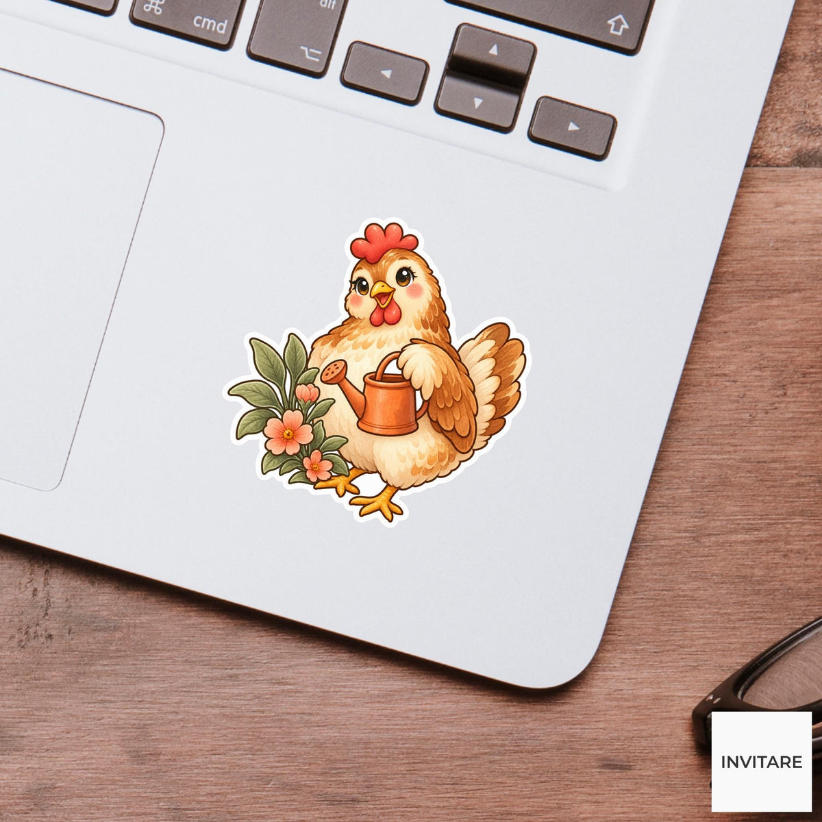 Chicken Watering Can Sticker, Cute Watercolor Hen Laptop Planner Water Bottle Garden Gift