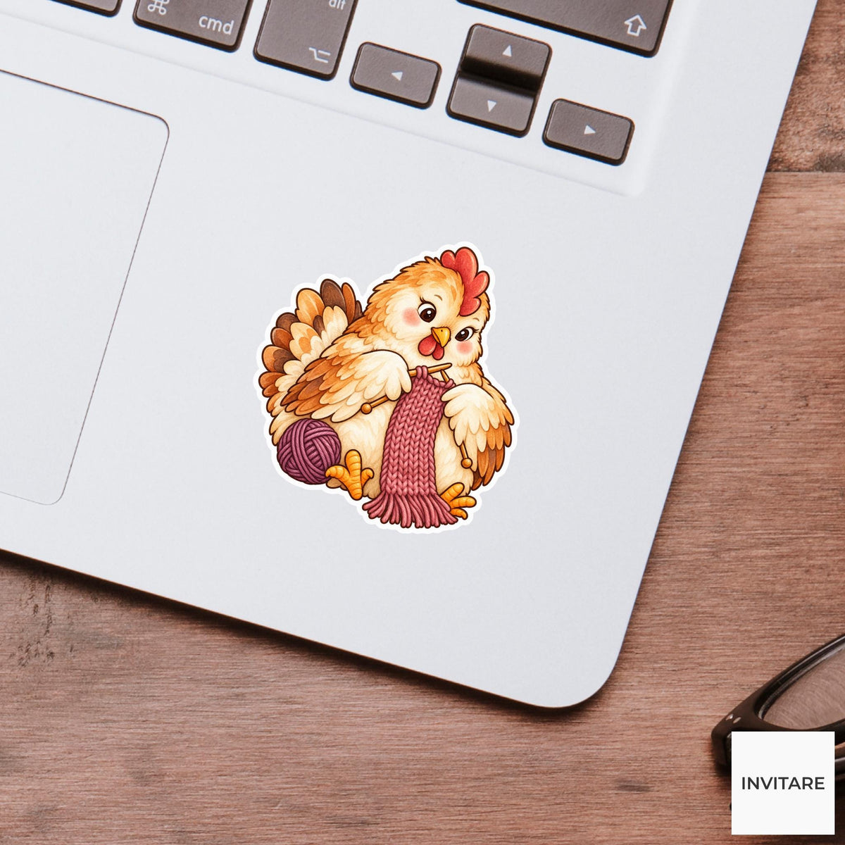 Chicken Knitting Sticker, Cute Watercolor Hen Laptop Planner Water Bottle Craft Lover Gift