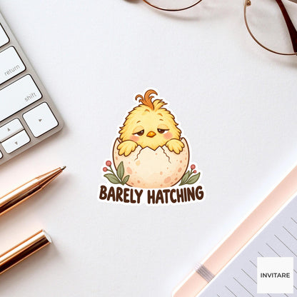 Chicken Barely Hatching Sticker, Funny Watercolor Chick Laptop Planner Water Bottle Morning Gift