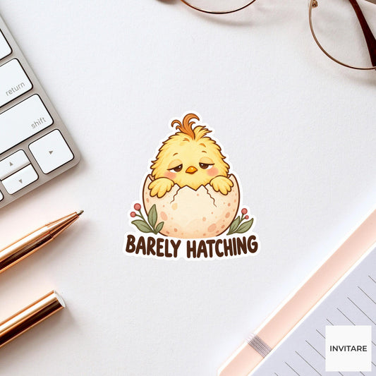 Chicken Barely Hatching Sticker, Funny Watercolor Chick Laptop Planner Water Bottle Morning Gift