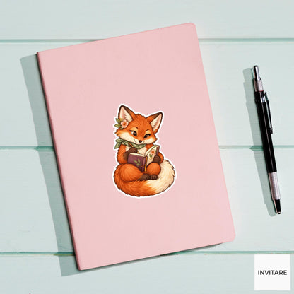 Fox Journal Writing Sticker, Cute Watercolor Woodland Laptop Planner Water Bottle Stationery Gift