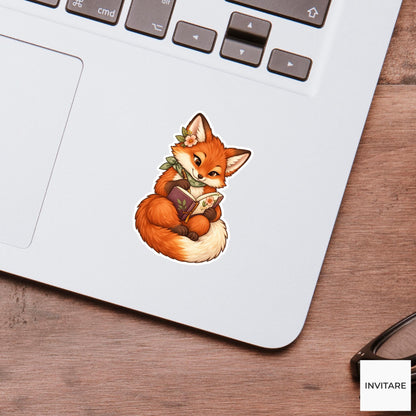 Fox Journal Writing Sticker, Cute Watercolor Woodland Laptop Planner Water Bottle Stationery Gift
