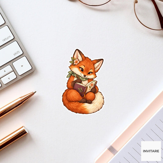 Fox Journal Writing Sticker, Cute Watercolor Woodland Laptop Planner Water Bottle Stationery Gift