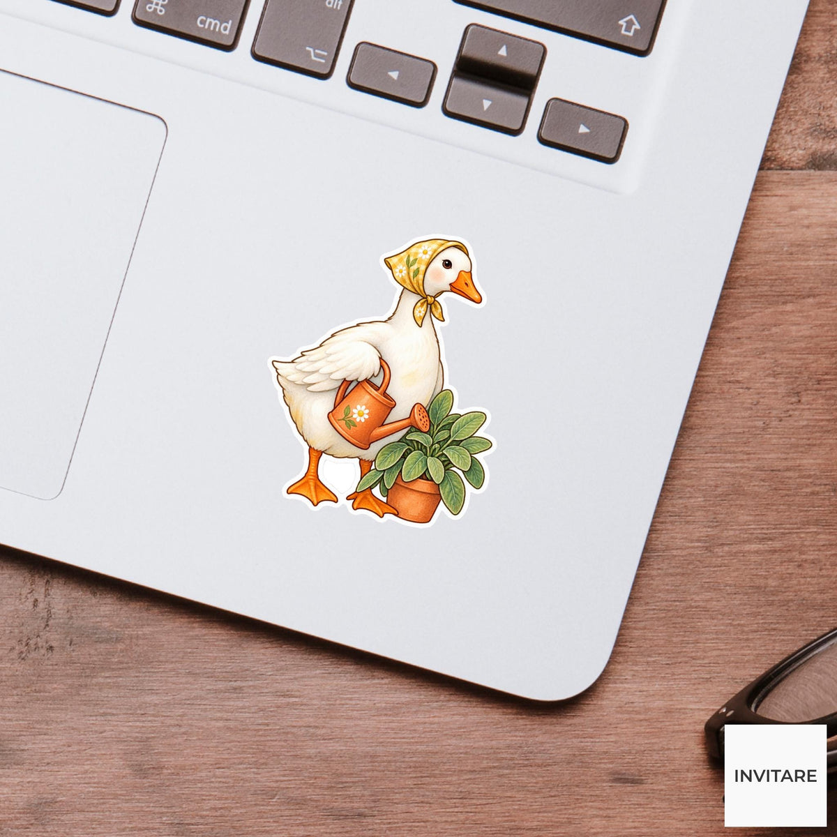 Goose Watering Can Sticker, Cute Watercolor Gardener Laptop Planner Water Bottle Garden Gift