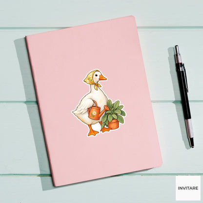 Goose Watering Can Sticker, Cute Watercolor Gardener Laptop Planner Water Bottle Garden Gift