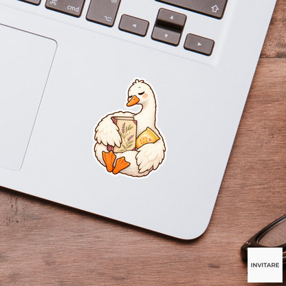 Goose Book And Snack Sticker, Funny Watercolor Reader Laptop Planner Water Bottle Gift