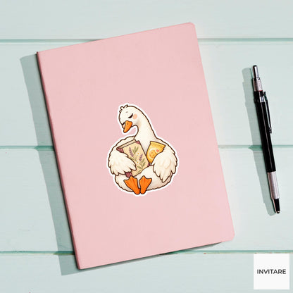 Goose Book And Snack Sticker, Funny Watercolor Reader Laptop Planner Water Bottle Gift