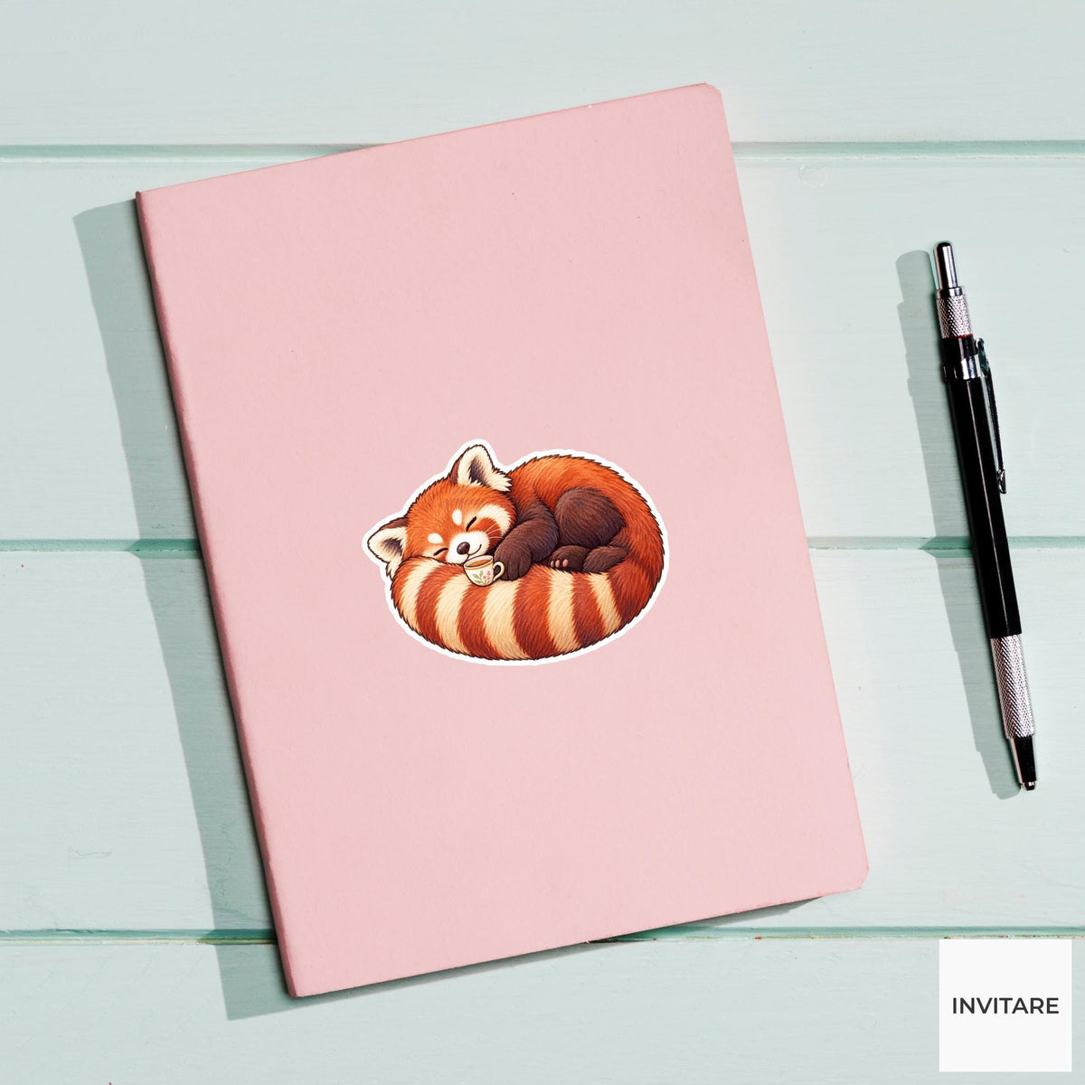Red Panda Recharge Sticker, Cute Watercolor Tail Pillow Laptop Planner Water Bottle Gift