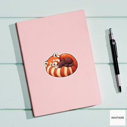 Red Panda Recharge Sticker, Cute Watercolor Tail Pillow Laptop Planner Water Bottle Gift