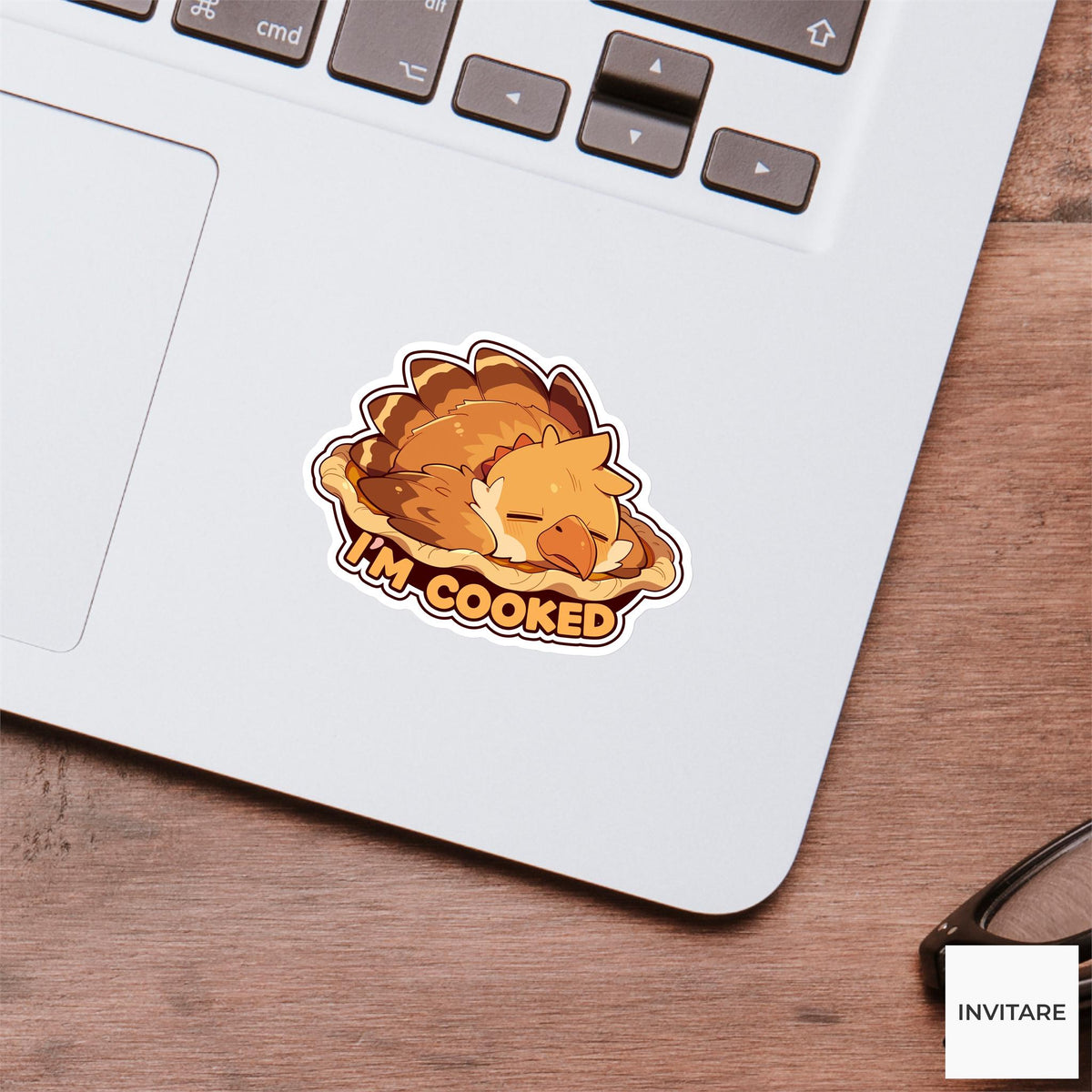 I'm Cooked Turkey Sticker, Funny Thanksgiving Burnout Laptop Planner Journal Host Kitchen Survival Gift